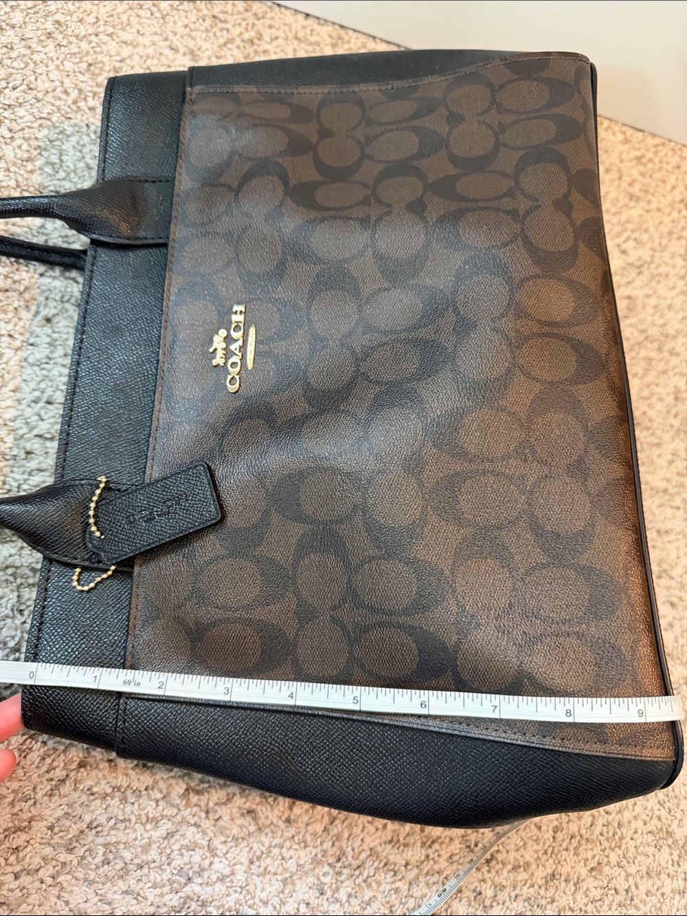 Coach Brown Monogram Tote with Black Trim - Picture 7 of 10